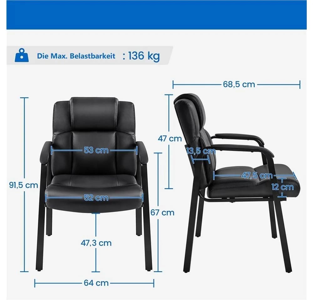 Yaheetech Bürostuhl 2er Set Schwarz Kunstleder - Bild 3