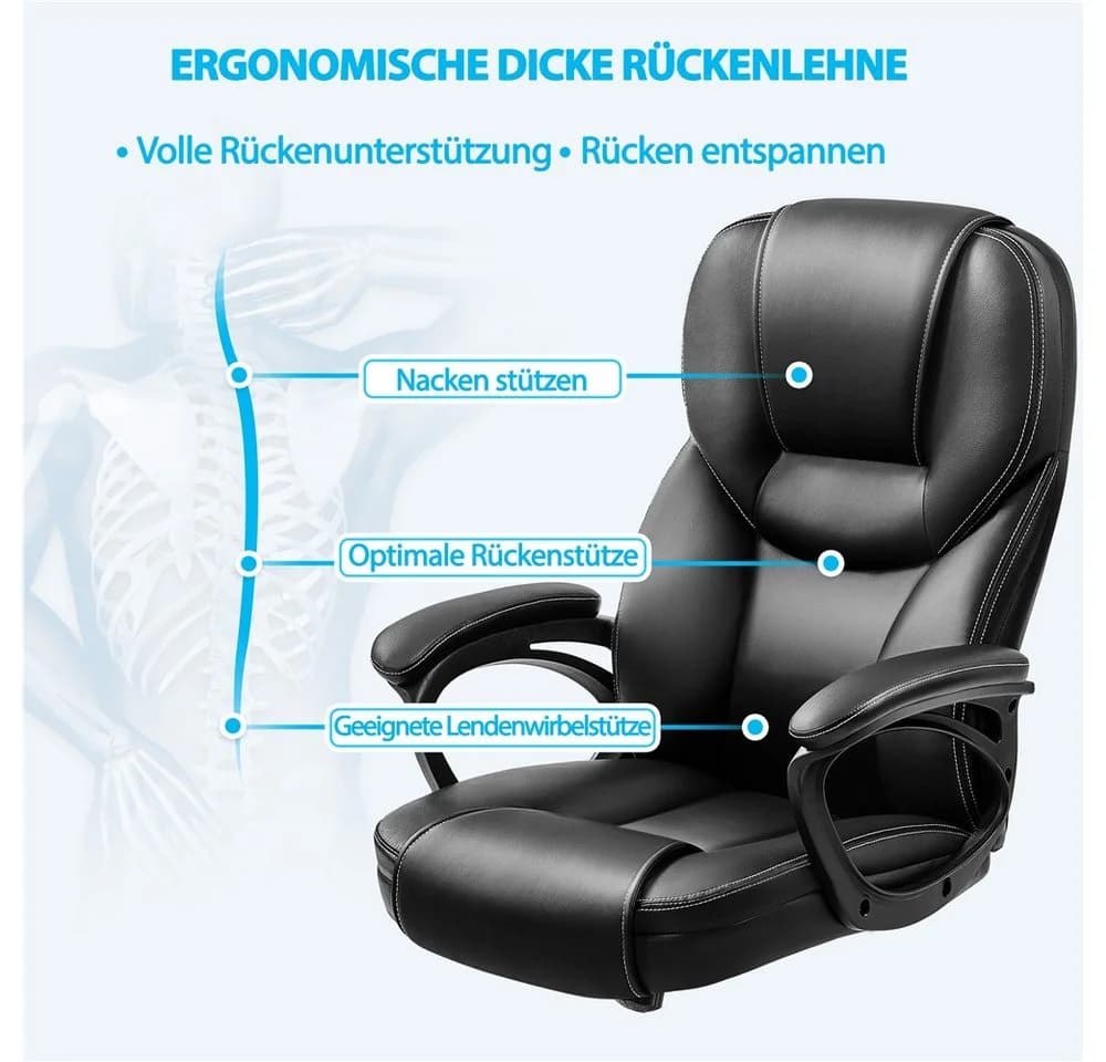 Yaheetech Bürostuhl Schwarz mit Wippfunktion und Höhenverstellung - Bild 5