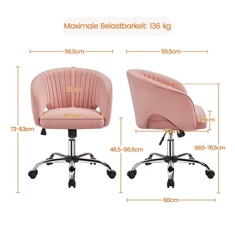 Yaheetech Drehstuhl Höhenverstellbar Rosa mit Neigungsfunktion - Bild 4
