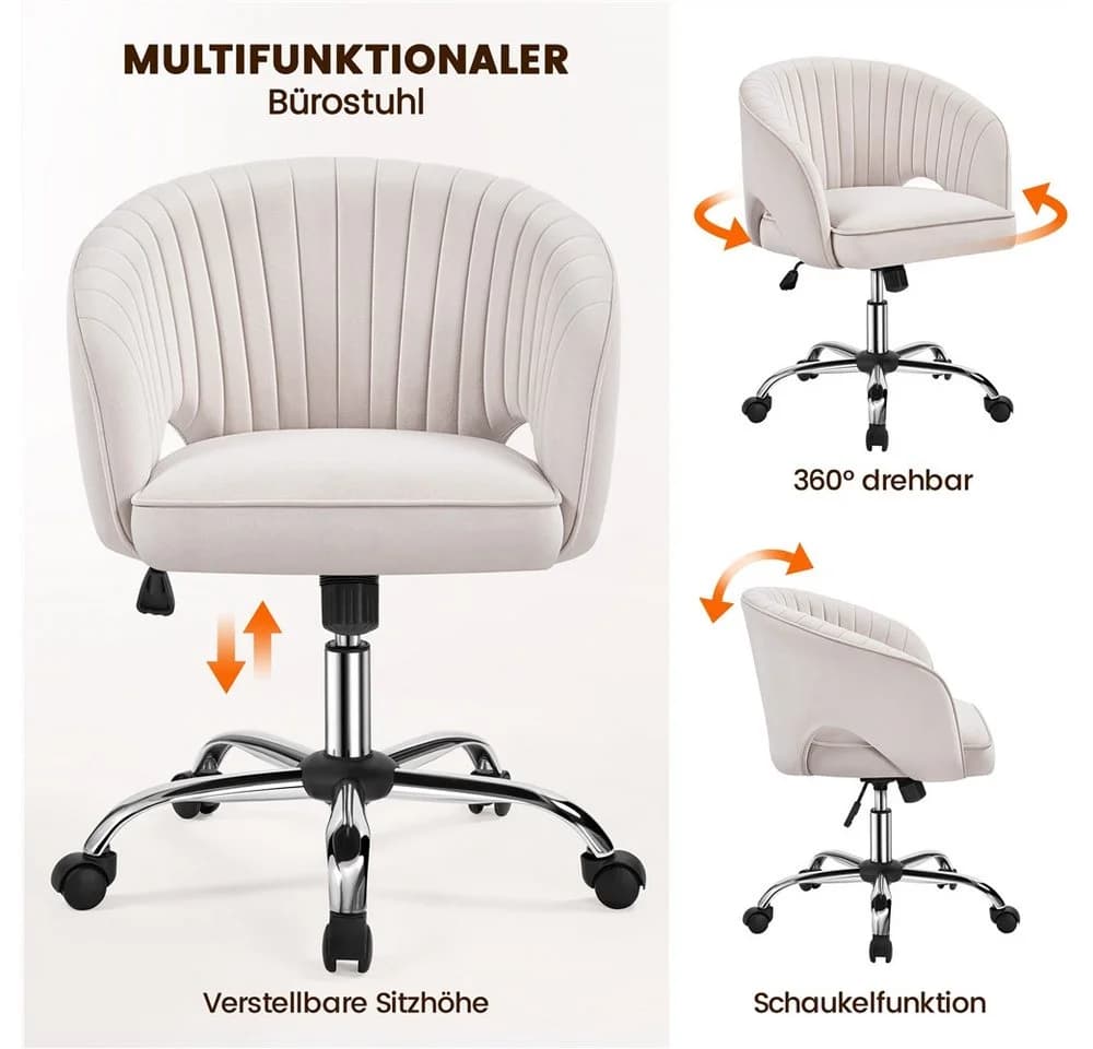 Yaheetech Drehstuhl Höhenverstellbar Cremeweiß mit Neigungsfunktion - Bild 5