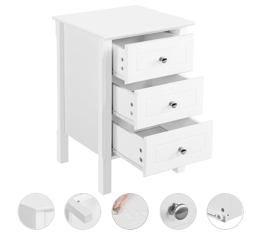Yaheetech Nachttisch 2er Set Weiß 3 Schubladen Retro - Bild 5