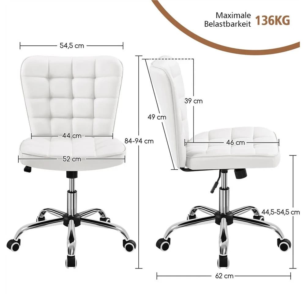 Yaheetech Bürostuhl Weiß Höhenverstellbar Wippbar Ohne Armlehnen - Bild 4
