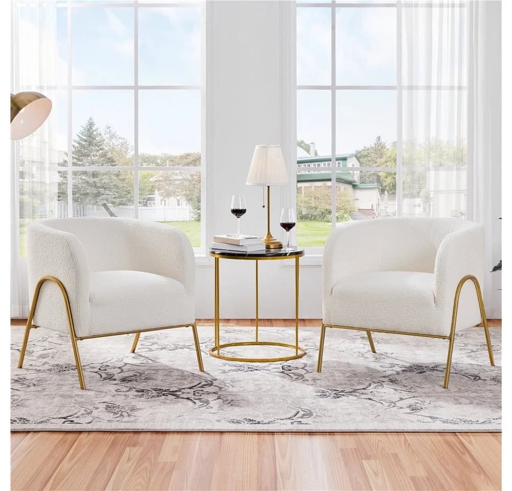 Yaheetech Ohrensessel Loungesessel Beige Bouclé Metallbeine - Bild 3