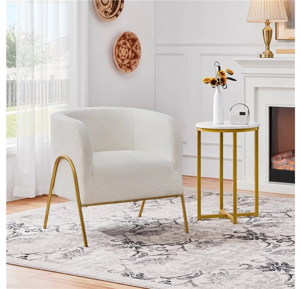 Yaheetech Ohrensessel Loungesessel Beige Bouclé Metallbeine - Bild 4