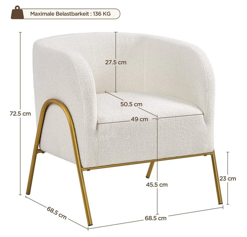 Yaheetech Ohrensessel Loungesessel Beige Bouclé Metallbeine - Bild 5