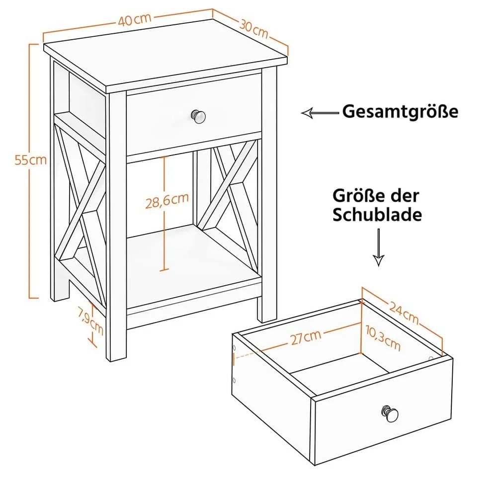 Yaheetech Nachtkonsole 2 Stück Weiß mit Schublade und Ablagefach - Bild 4