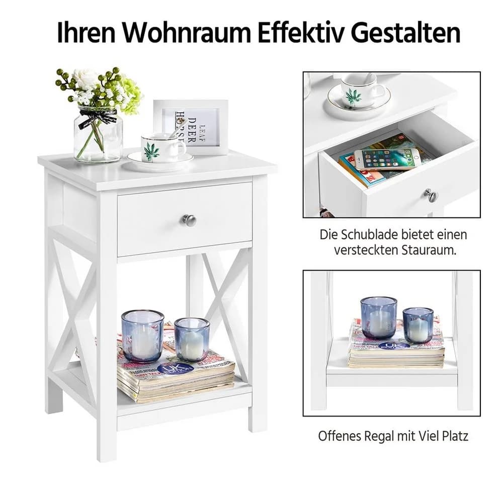 Yaheetech Nachtkonsole 2 Stück Weiß mit Schublade und Ablagefach - Bild 5