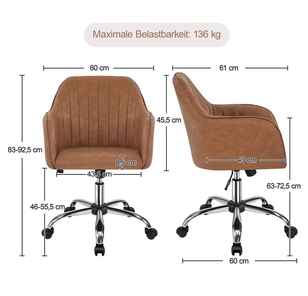Yaheetech Retro-Braun Drehstuhl mit Wippfunktion und Höhenverstellung - Bild 4