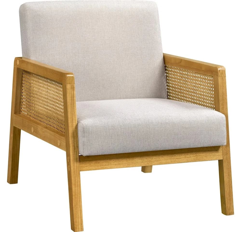 Yaheetech Loungesessel Beige Rattanoptik Polstersessel mit Armlehne
