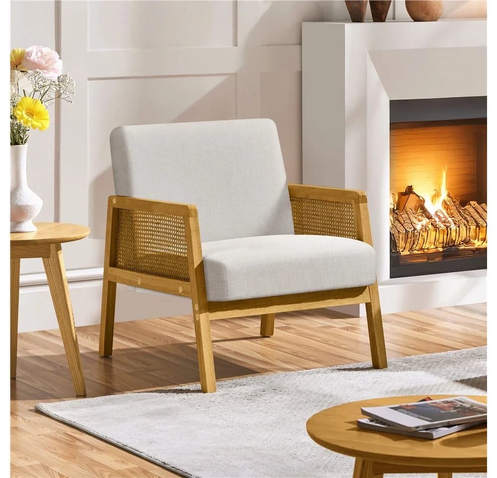 Yaheetech Loungesessel Beige Rattanoptik Polstersessel mit Armlehne - Bild 2