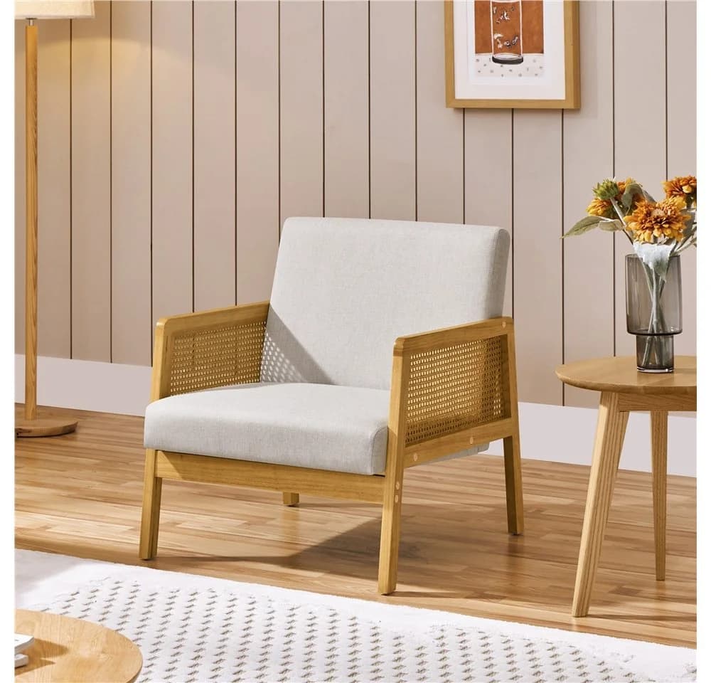 Yaheetech Loungesessel Beige Rattanoptik Polstersessel mit Armlehne - Bild 3