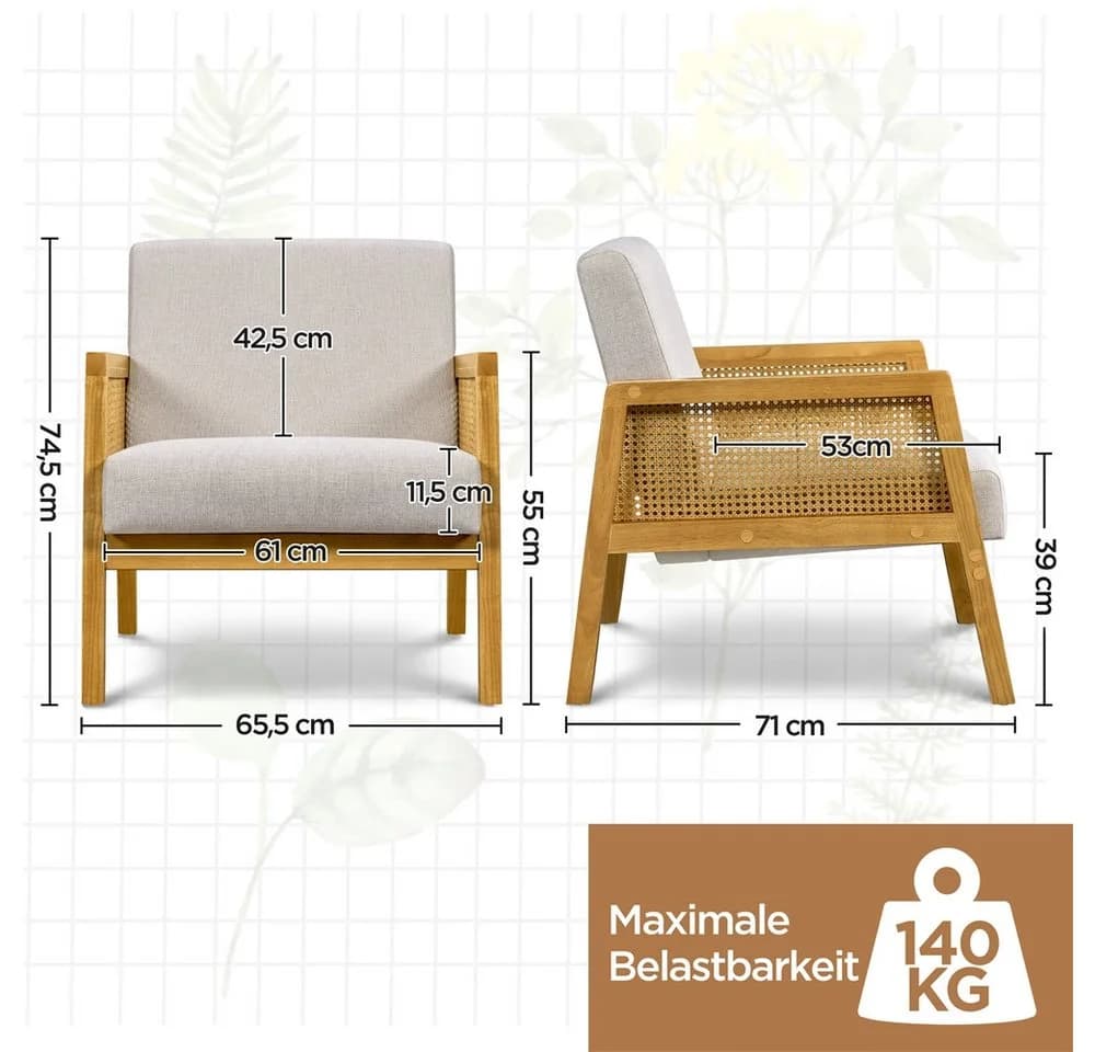 Yaheetech Loungesessel Beige Rattanoptik Polstersessel mit Armlehne - Bild 4