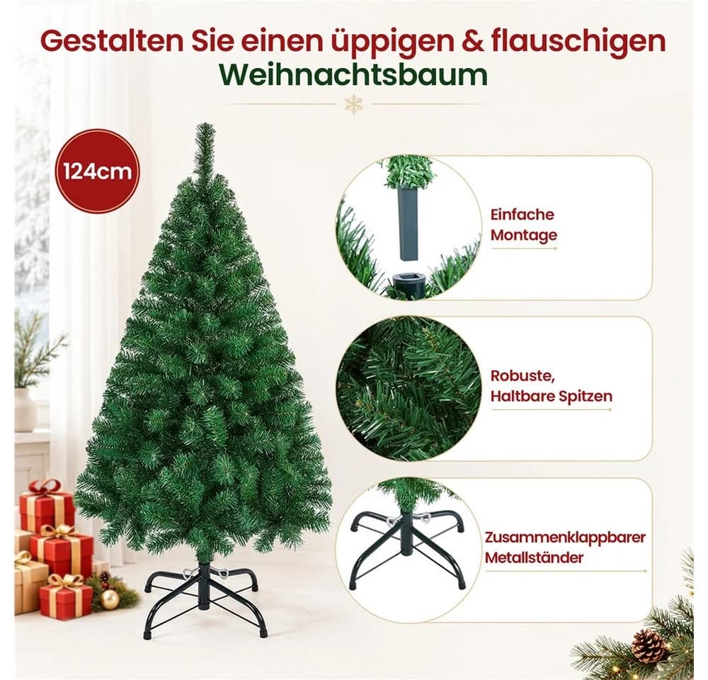 Yaheetech Künstlicher Weihnachtsbaum 124 cm Grün mit Metallständer - Bild 5