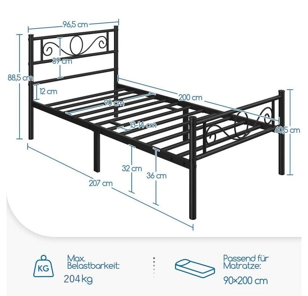 Yaheetech Metallbett mit Kopfteil Schwarz Industrieller Stil - Bild 4