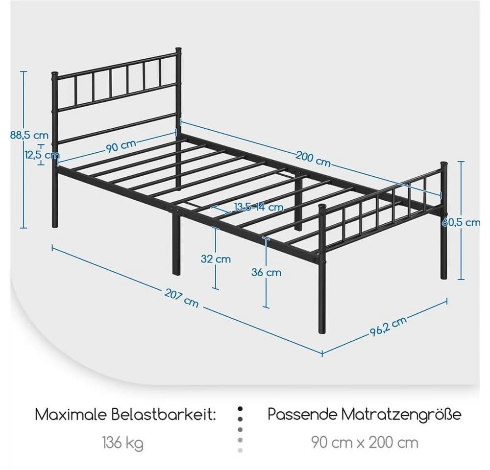 Yaheetech Metallbettgestell Einzelbettgestell Doppelbettgestell Schwarz - Bild 4