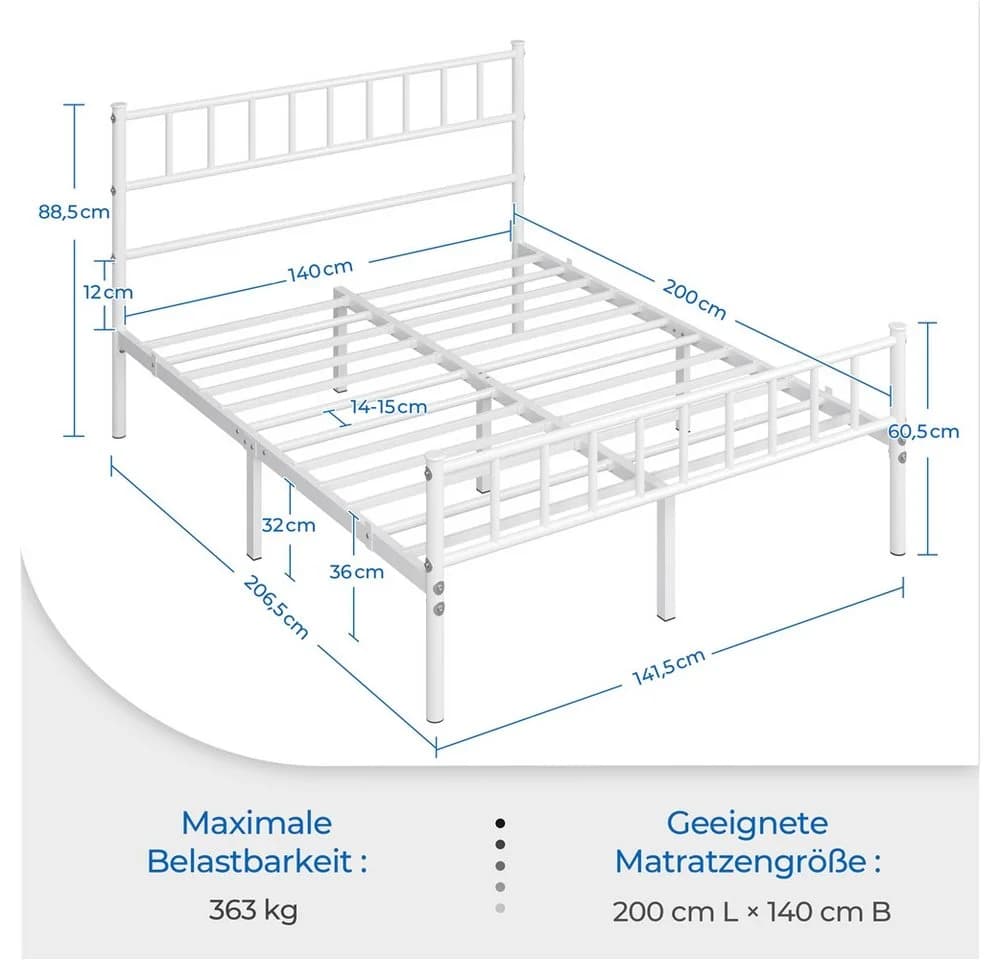 Yaheetech Bettgestell Metallbett Einzelbettgestell Doppelbettgestell - Bild 5