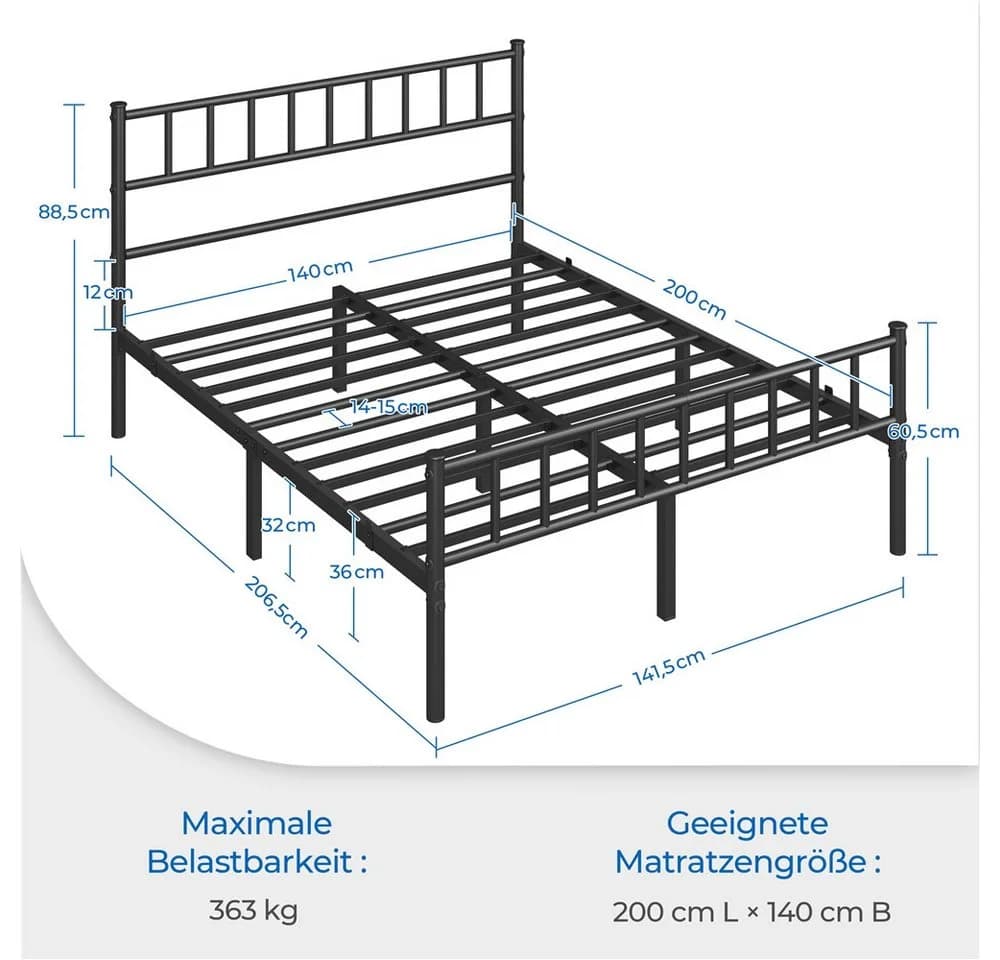 Yaheetech Metallbettgestell Einzelbettgestell Doppelbettgestell Schwarz - Bild 5