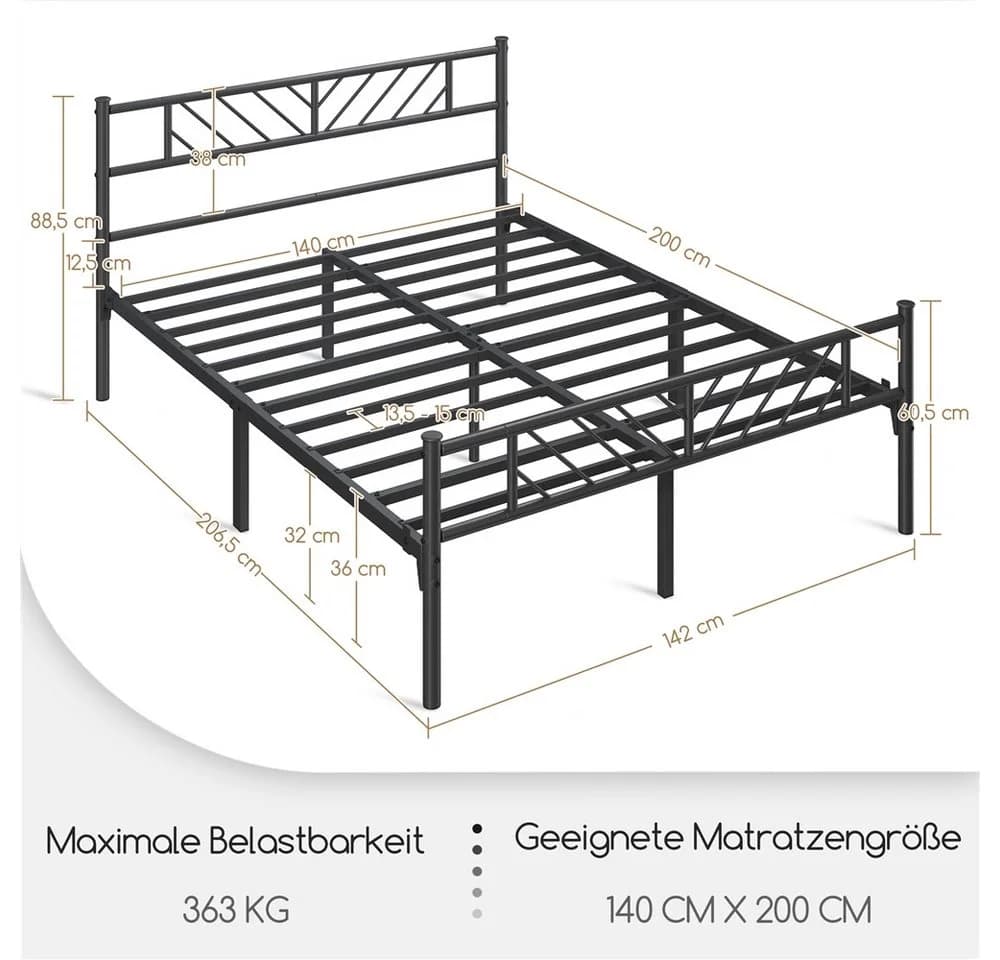 Yaheetech Metallbett Bettgestell 90x190/90x200/140x200cm, Minimalistischer Bettrahmen mit Kopfteil - Bild 4