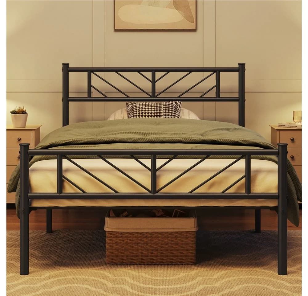 Yaheetech Metallbett Minimalistischer Bettrahmen mit Kopfteil Schwarz - Bild 2
