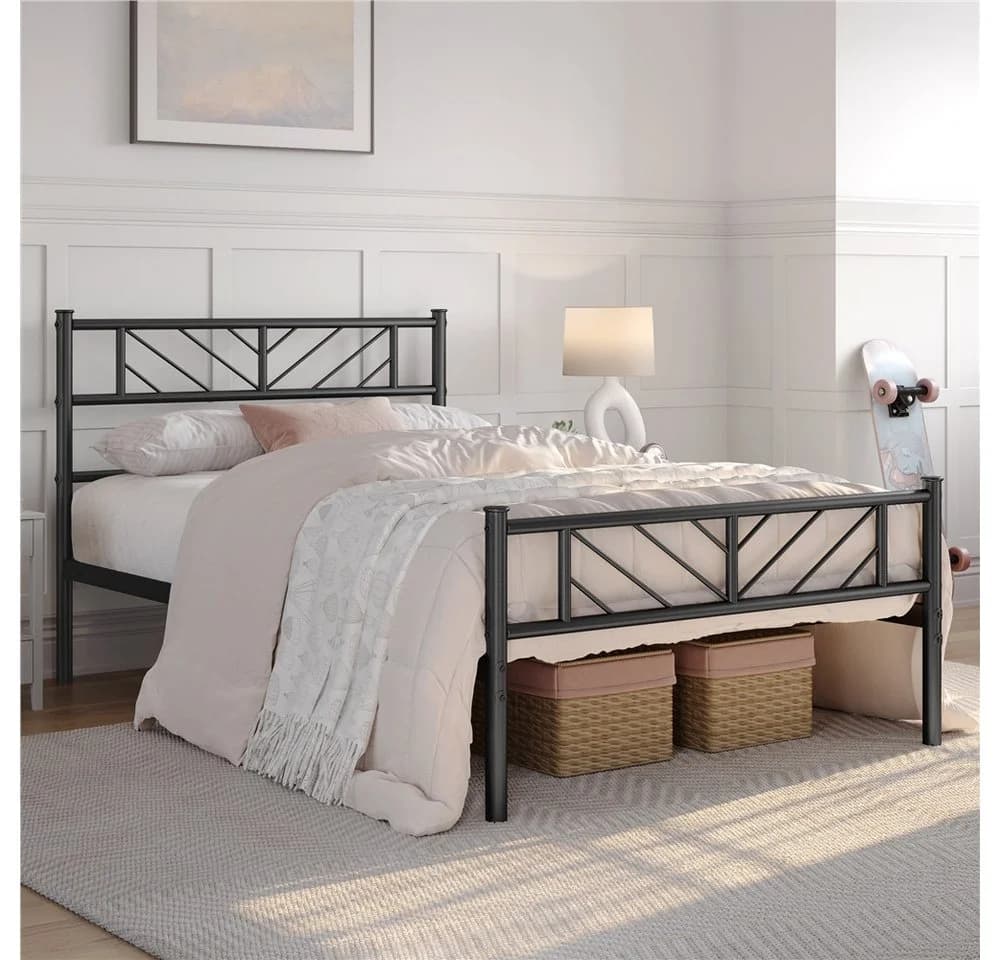 Yaheetech Metallbett Minimalistischer Bettrahmen mit Kopfteil Schwarz - Bild 3