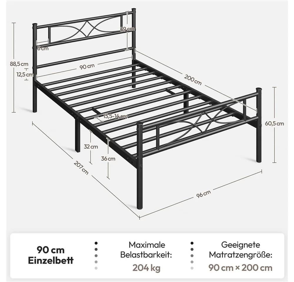 Yaheetech Metallbett mit Kopfteil und Lattenrost Schwarz - Bild 4