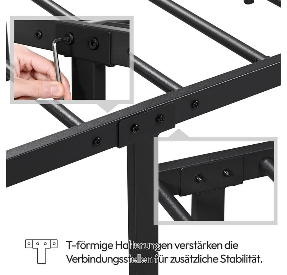 Yaheetech Metallbett mit Kopfteil und Lattenrost Schwarz - Bild 5