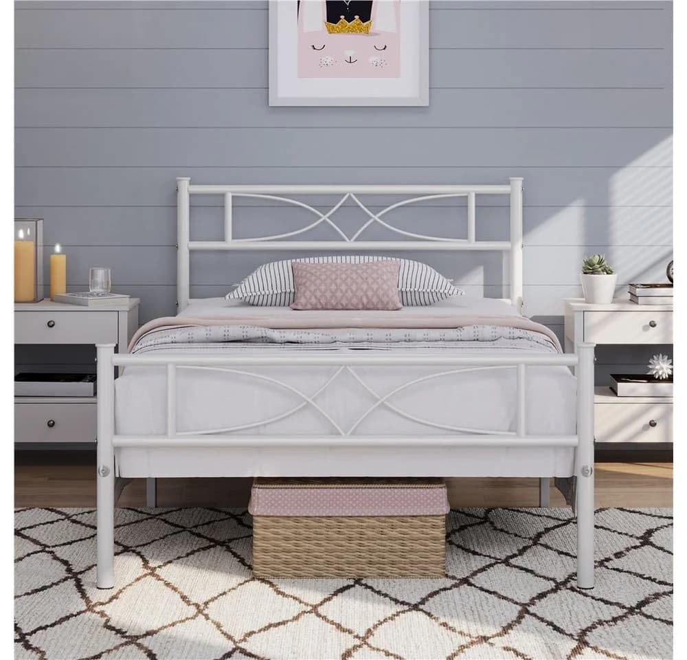 Yaheetech Metallbett Weiß mit Kopfteil und Lattenrost 200x90 cm - Bild 3