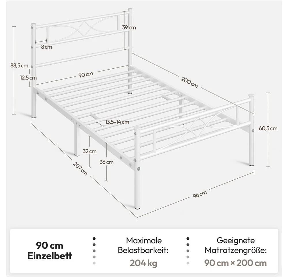 Yaheetech Metallbett Weiß mit Kopfteil und Lattenrost 200x90 cm - Bild 4