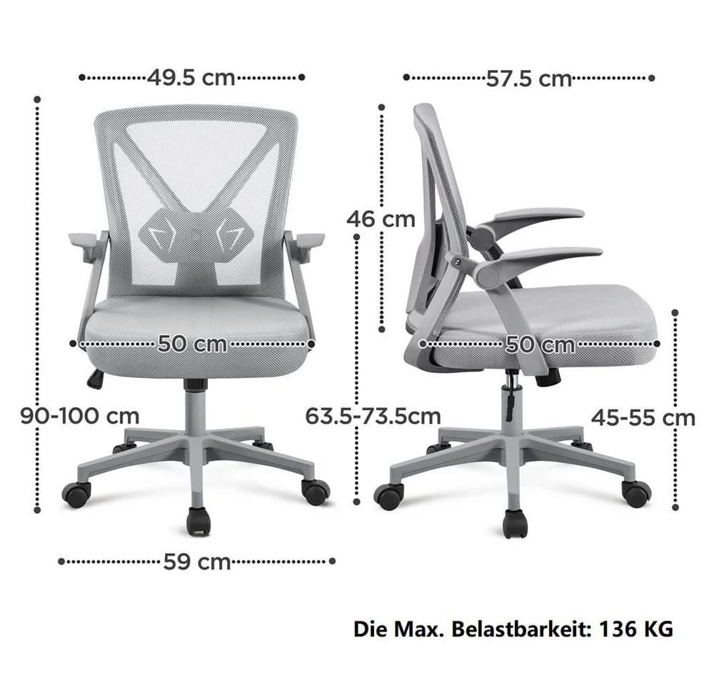 Yaheetech Drehstuhl Grau mit Hochklappbaren Armlehnen - Bild 5