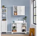 Yaheetech Hängeschrank Wandschrank Badkommode 3 Türen Weiß Höhenverstellbar Bild 3