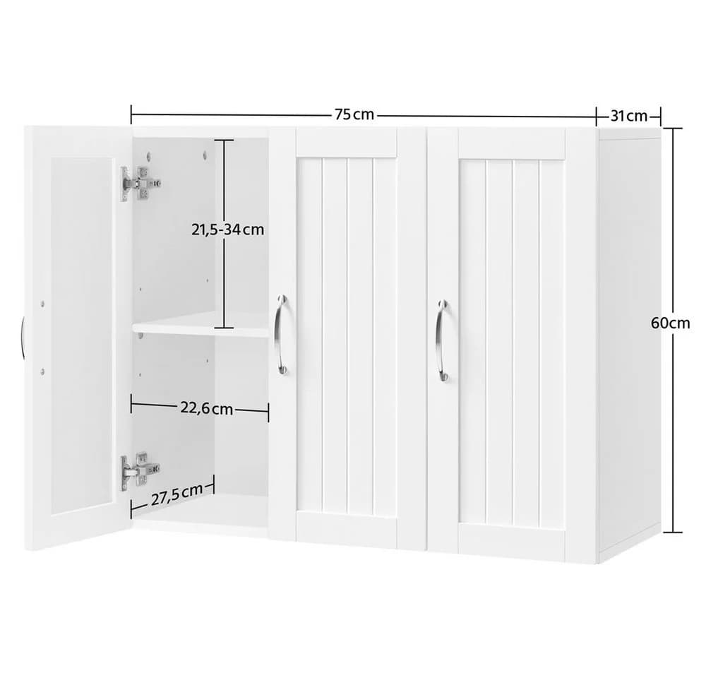 Yaheetech Hängeschrank Wandschrank Badkommode 3 Türen Weiß Höhenverstellbar - Bild 4