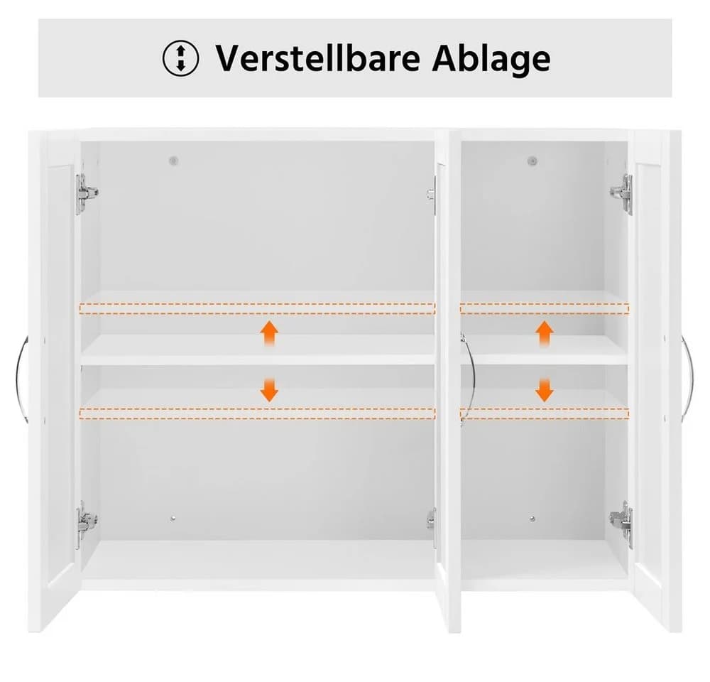 Yaheetech Hängeschrank Wandschrank Badkommode 3 Türen Weiß Höhenverstellbar - Bild 5