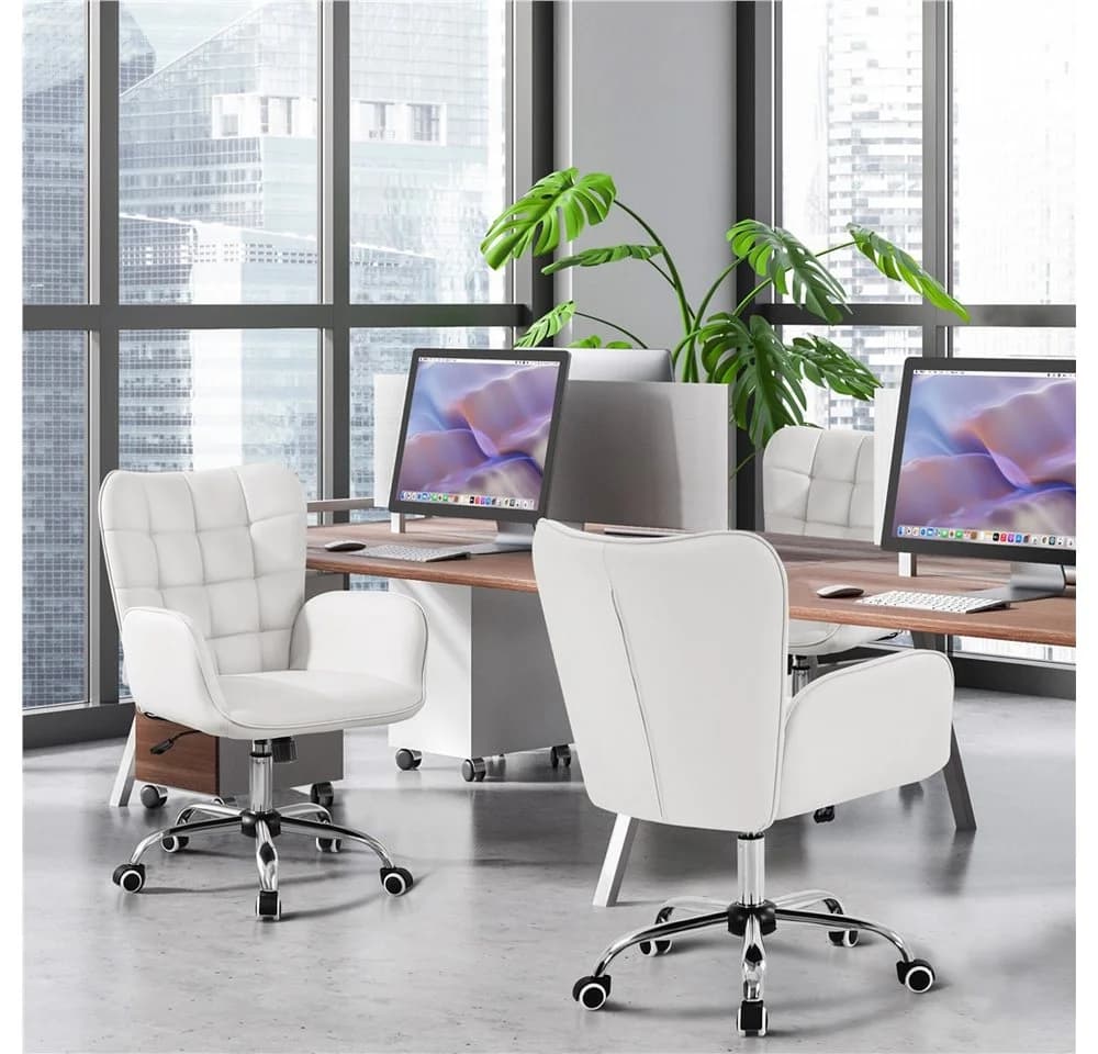 Yaheetech Bürostuhl Weiß mit Wippfunktion und höhenverstellbar - Bild 3