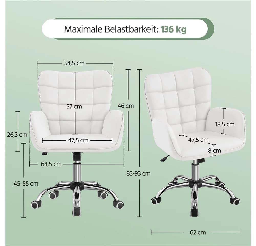 Yaheetech Bürostuhl Weiß mit Wippfunktion und höhenverstellbar - Bild 4