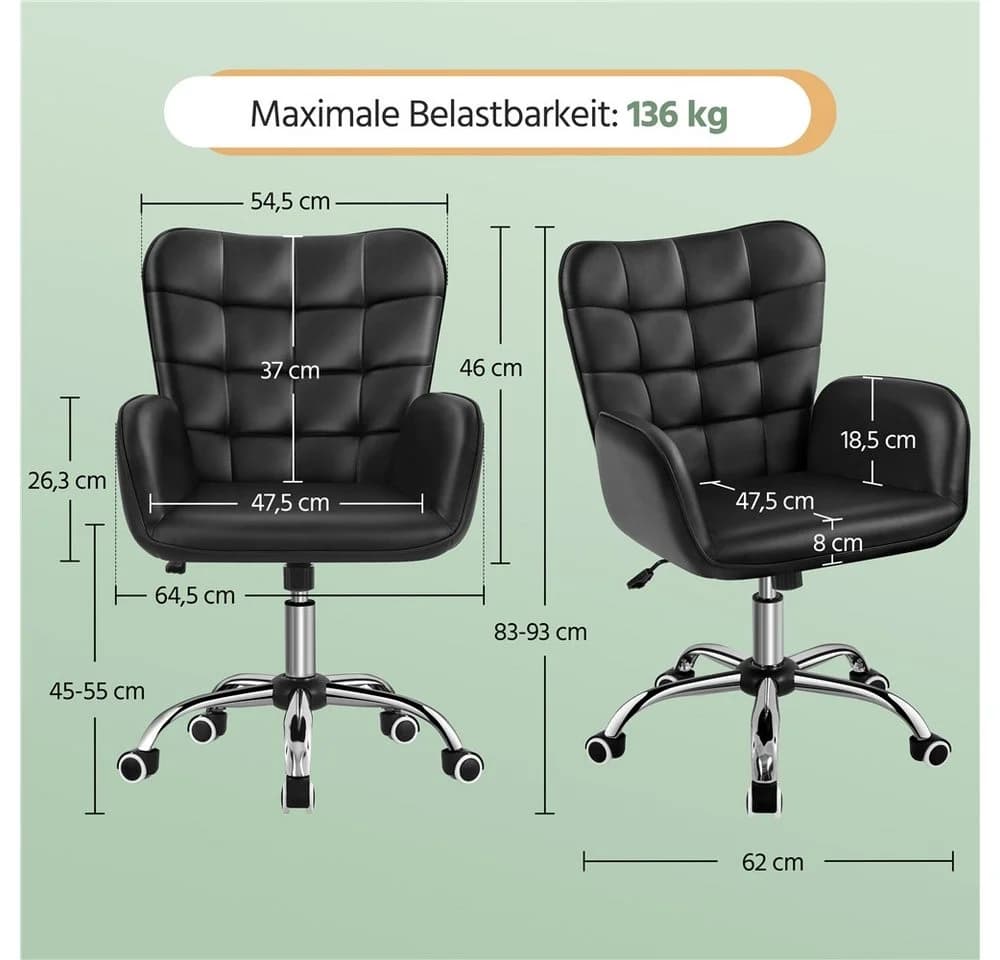 Yaheetech Bürostuhl Schwarz mit Wippfunktion und Höhenverstellung - Bild 4