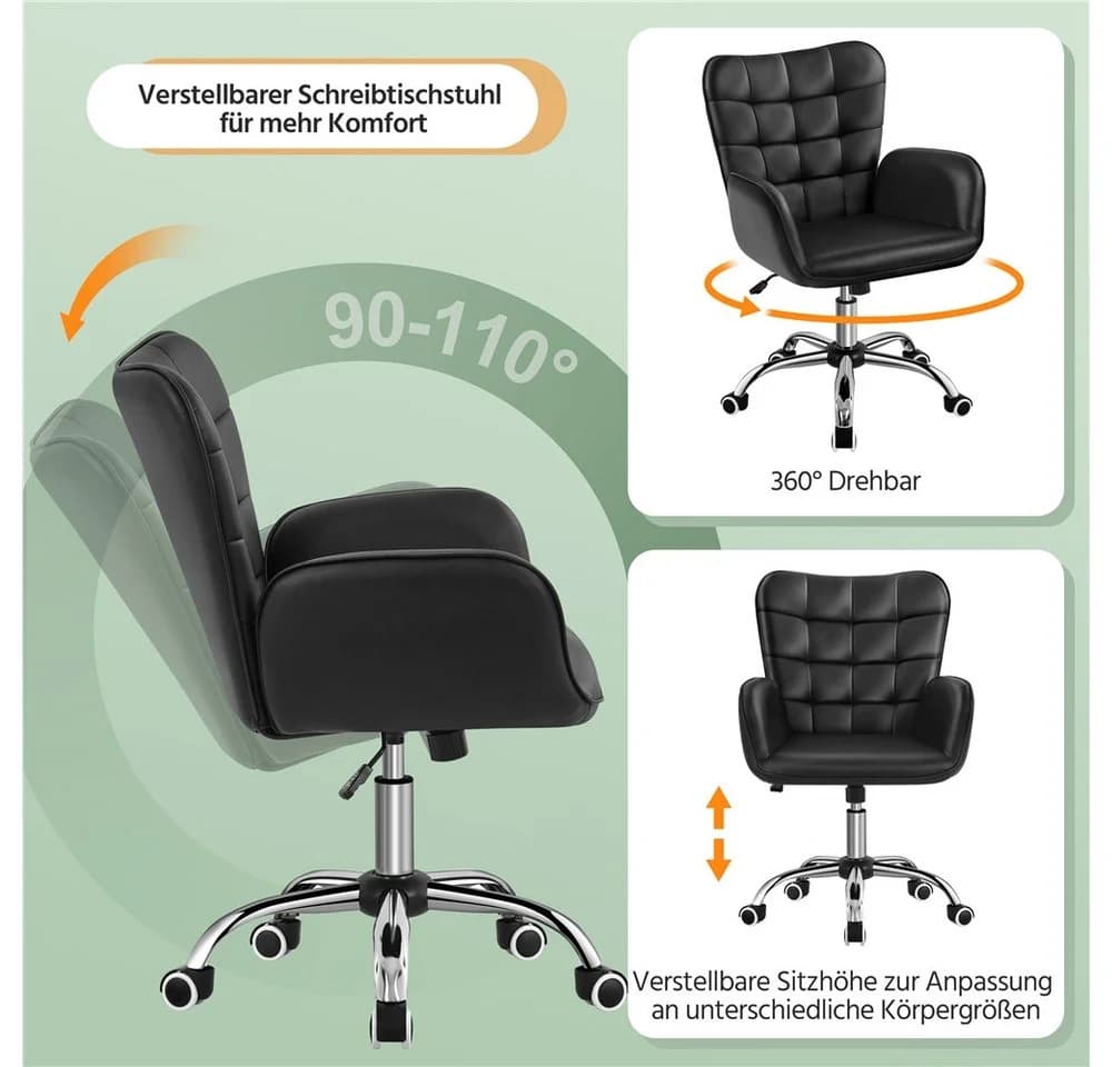 Yaheetech Bürostuhl Schwarz mit Wippfunktion und Höhenverstellung - Bild 5