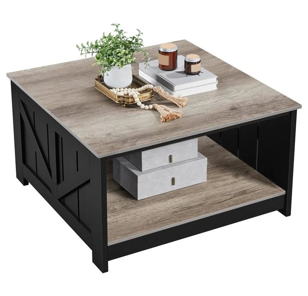 Yaheetech Couchtisch Quadratisch Grau mit Ablagefach