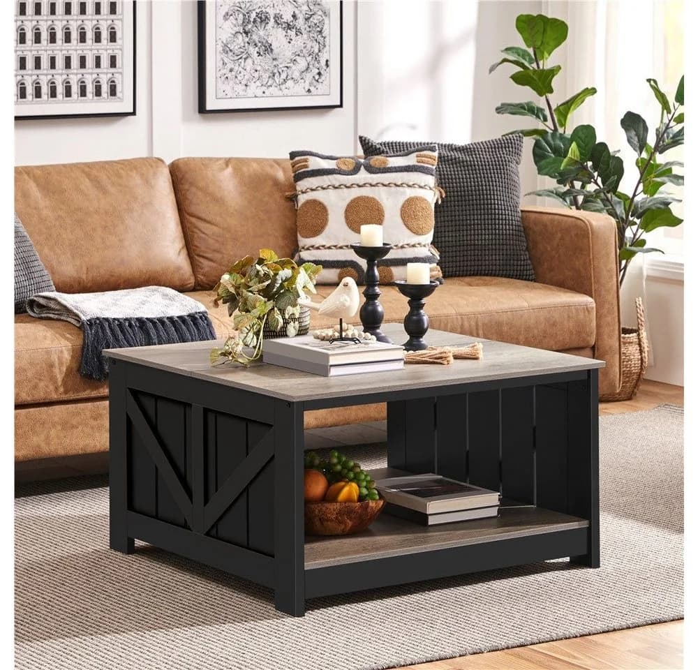 Yaheetech Couchtisch Quadratisch Grau mit Ablagefach - Bild 2