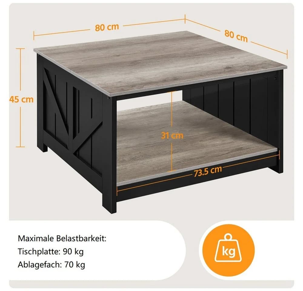 Yaheetech Couchtisch Quadratisch Grau mit Ablagefach - Bild 4