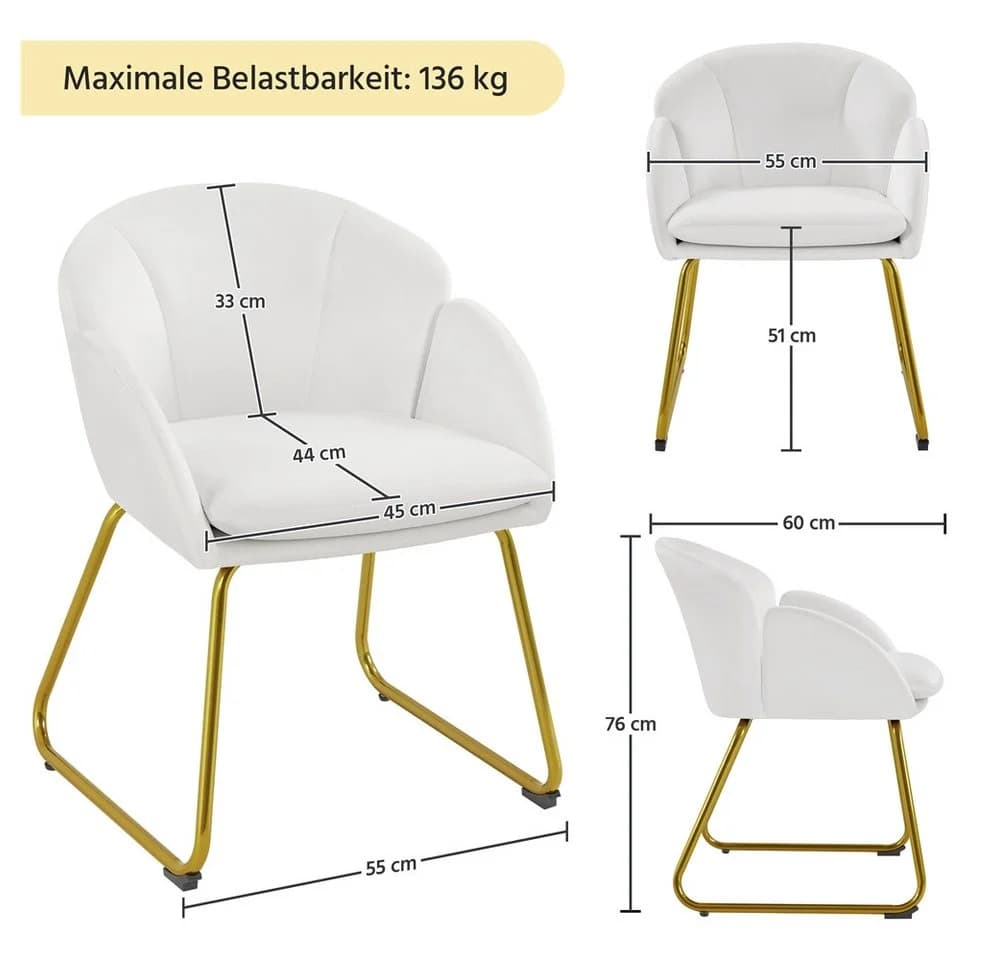 Yaheetech Esszimmerstuhl Polsterstuhl Blumenform Weiß Gold Metallbeine - Bild 5
