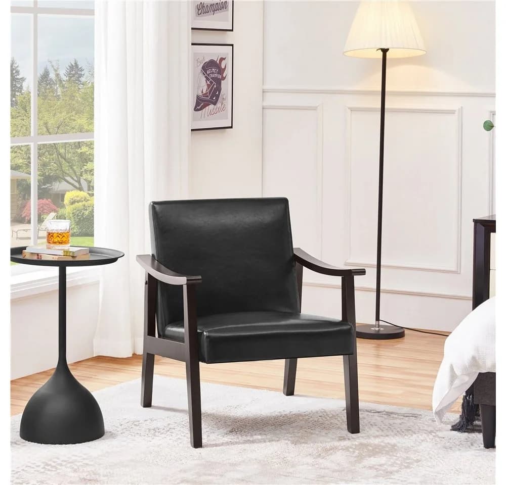 Yaheetech Relaxsessel Retro Loungesessel Schwarz Kunstleder - Bild 3