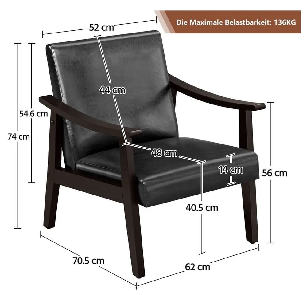 Yaheetech Relaxsessel Retro Loungesessel Schwarz Kunstleder - Bild 5