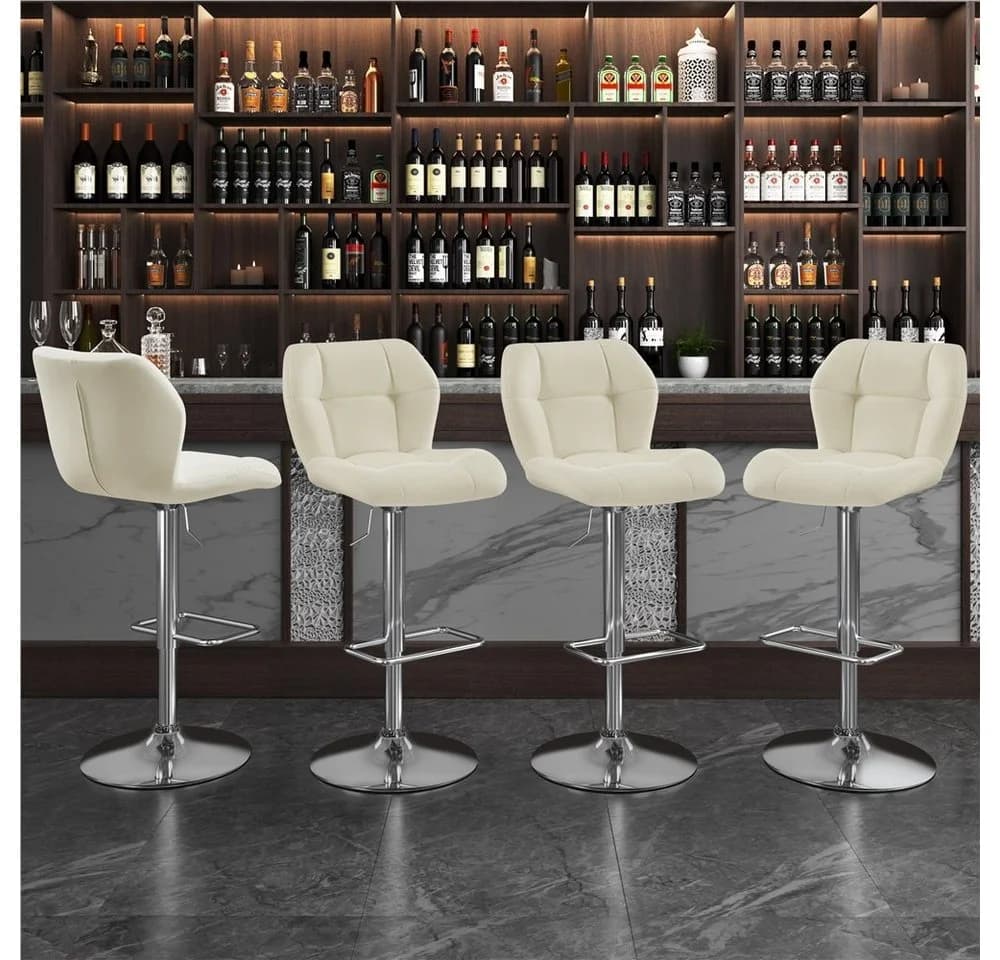 Yaheetech Barhocker Set 2-tlg. Beige höhenverstellbar mit Fußstütze
