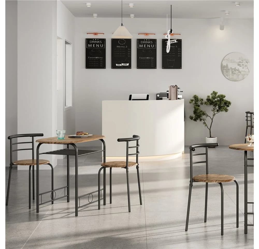 Yaheetech Esszimmer-Set 3-teilig Braun Landhausstil mit Ablagefach
