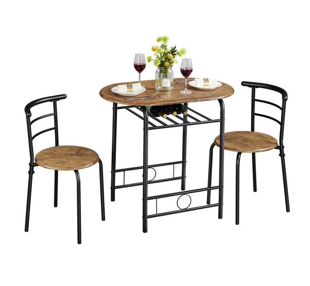 Yaheetech Esszimmer-Set 3-teilig Braun Landhausstil mit Ablagefach - Bild 2