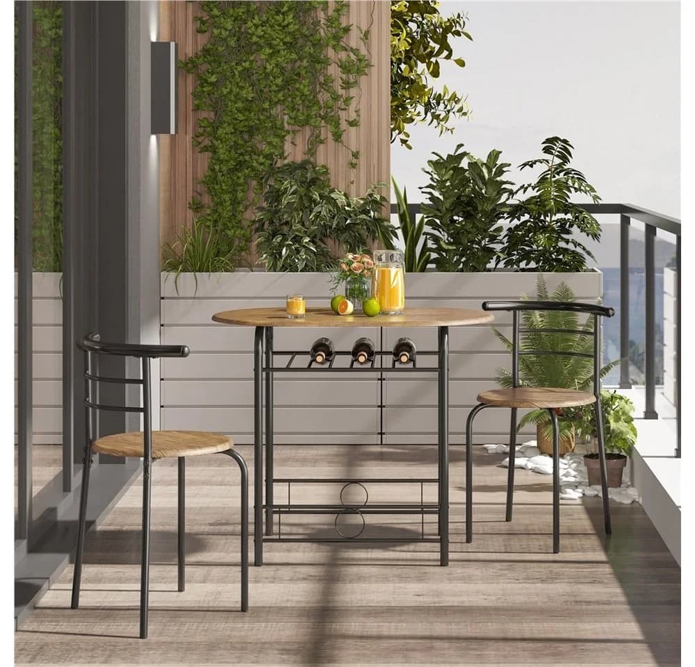 Yaheetech Esszimmer-Set 3-teilig Braun Landhausstil mit Ablagefach - Bild 3