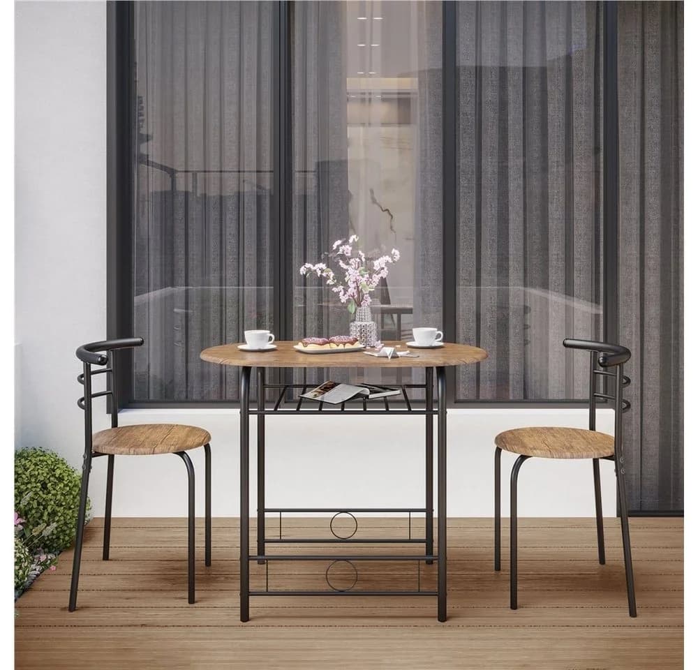 Yaheetech Esszimmer-Set 3-teilig Braun Landhausstil mit Ablagefach - Bild 4