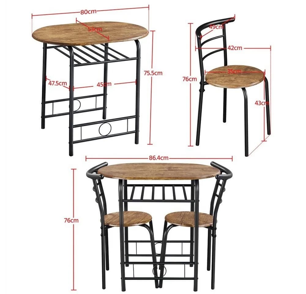 Yaheetech Esszimmer-Set 3-teilig Braun Landhausstil mit Ablagefach - Bild 5