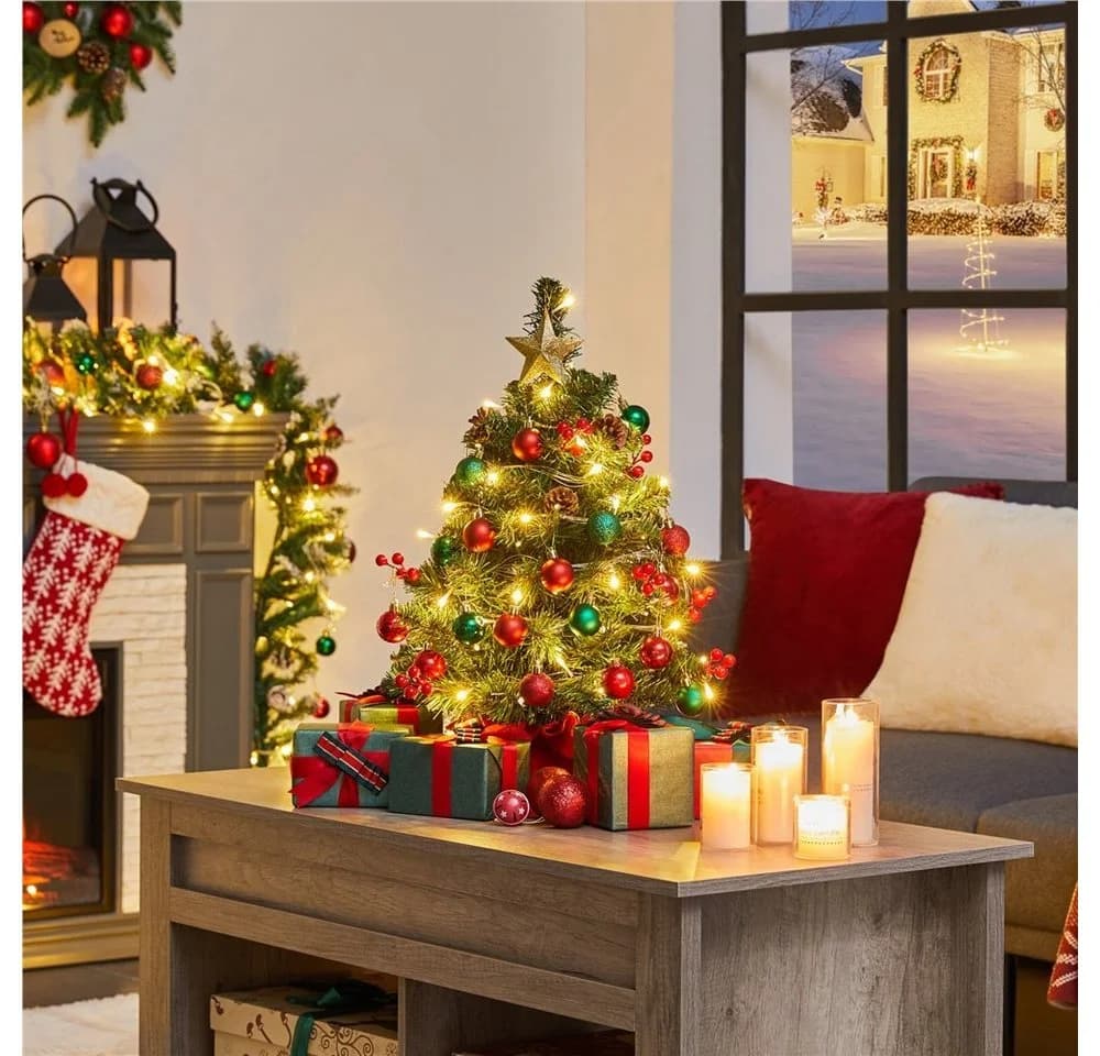 Yaheetech Künstlicher Weihnachtsbaum 60 cm mit LED-Beleuchtung & Roten Beeren - Bild 5