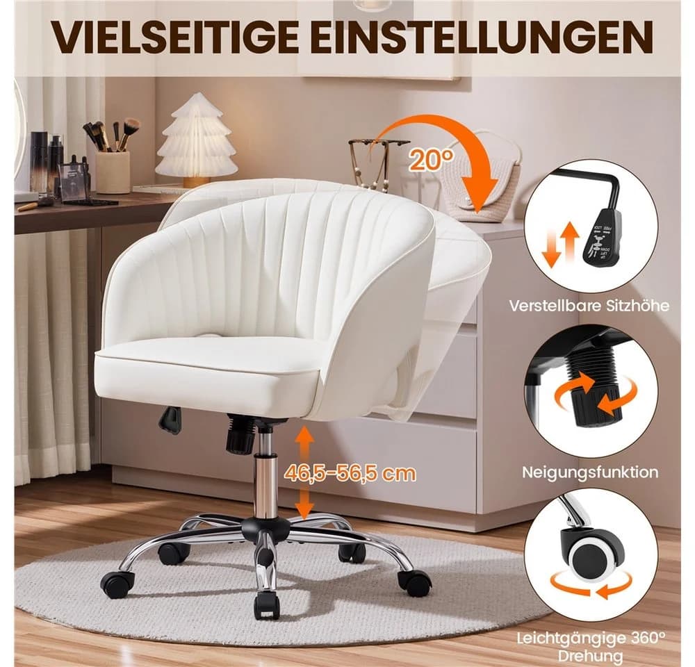 Yaheetech Bürodrehstuhl Weiß Höhenverstellbar mit Neigungsfunktion - Bild 5